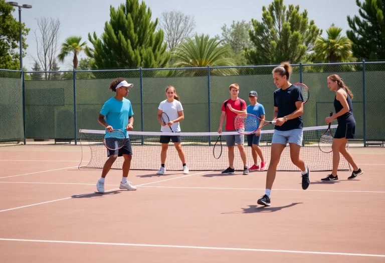 Sedona High School tennis team in practice on a bright sunny day.