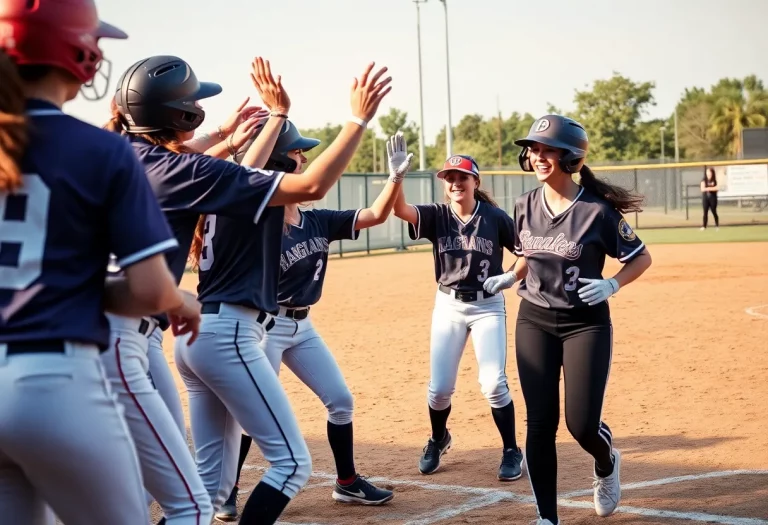 Socorro High School softball team celebrating during a match