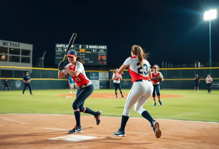 Players in action during a high school softball game