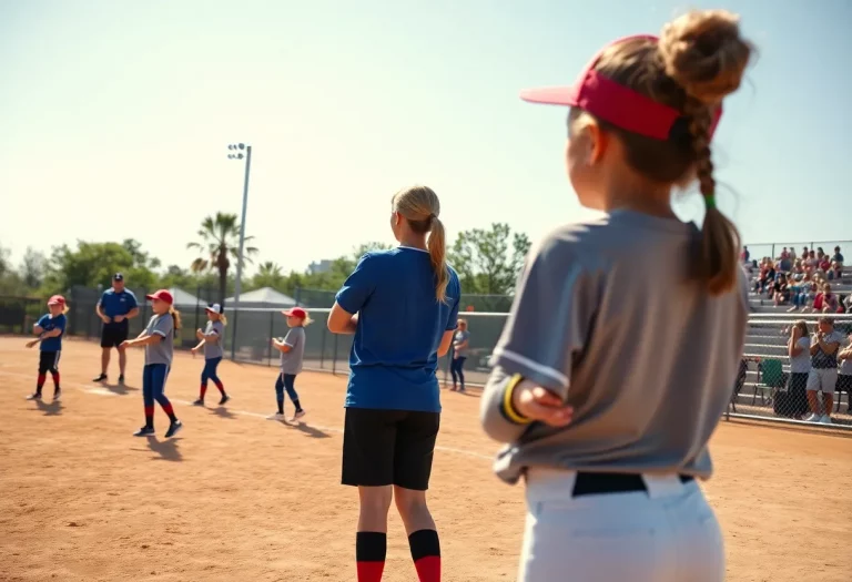 Young athletes on a softball field practicing as the season begins.