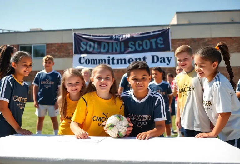 Signing ceremony for a soccer player committing to university.