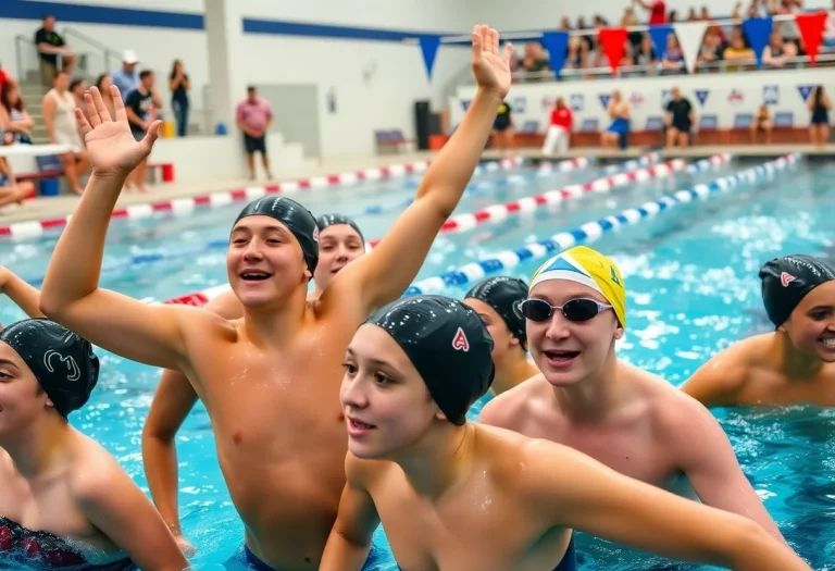 Southwestern High School swim team competing in state championships