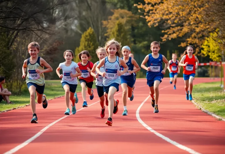 Young athletes running on a cross country track at SPIRE Academy