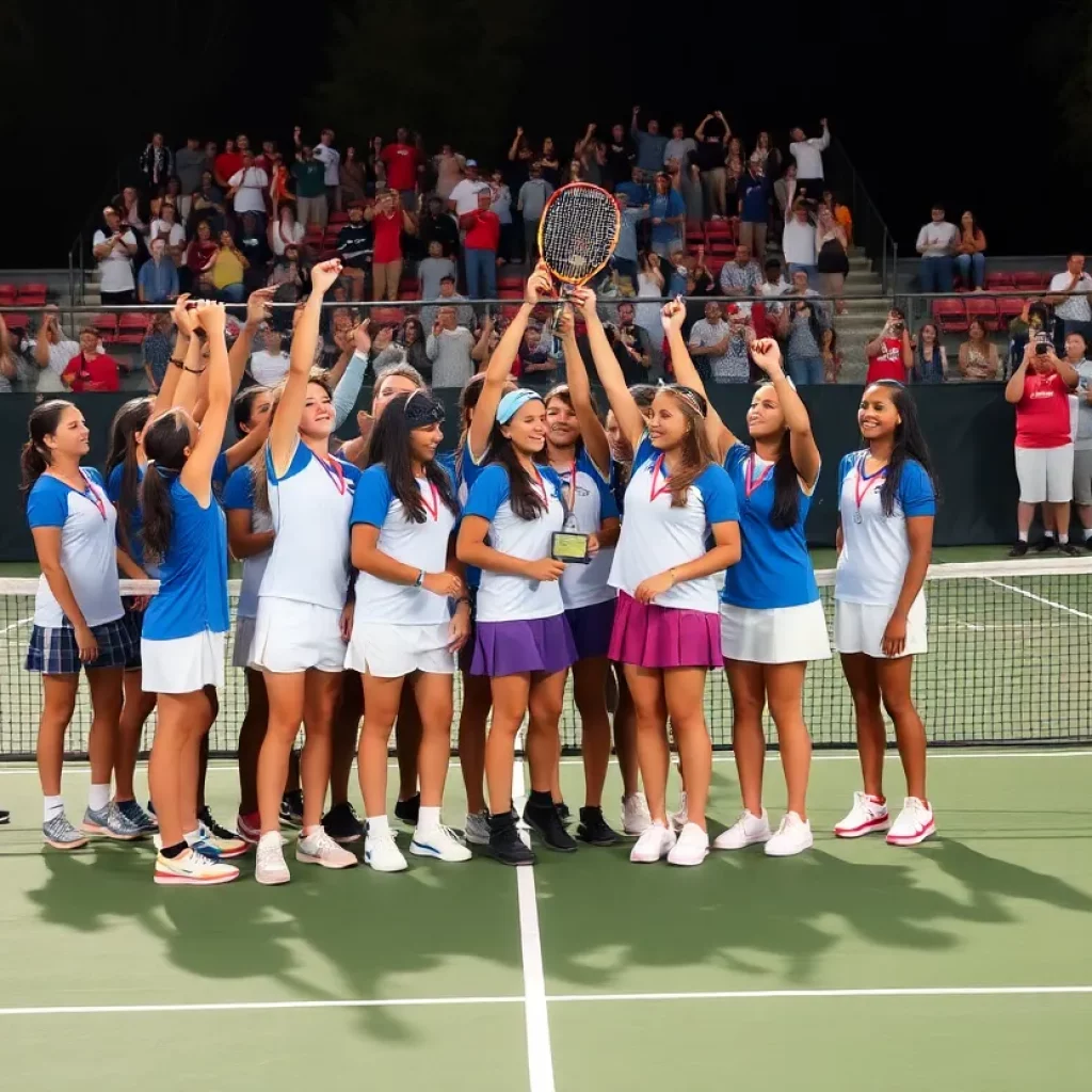 St. Aloysius High School tennis team celebrating their district championship victory.