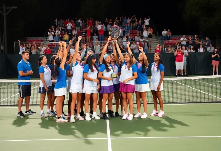 St. Aloysius High School tennis team celebrating their district championship victory.