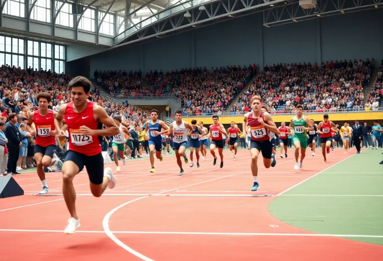 High school track and field athletes competing at the indoor meet