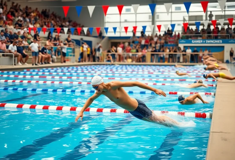 Swimmers competing at the state swimming championships