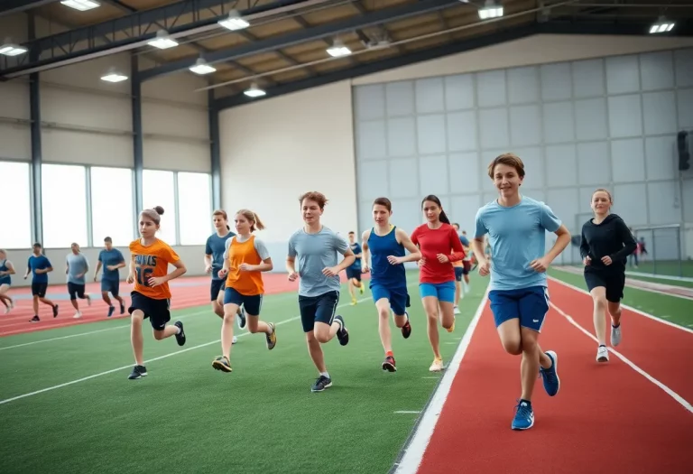 Athletes from Summit High School practicing on the track