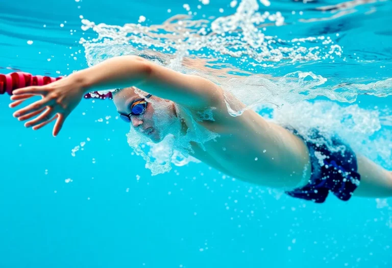 Swimmer diving into the water with energy and enthusiasm.