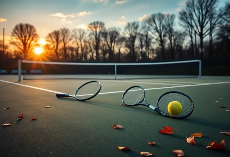 A tennis court at sunset, symbolizing legacy and remembrance