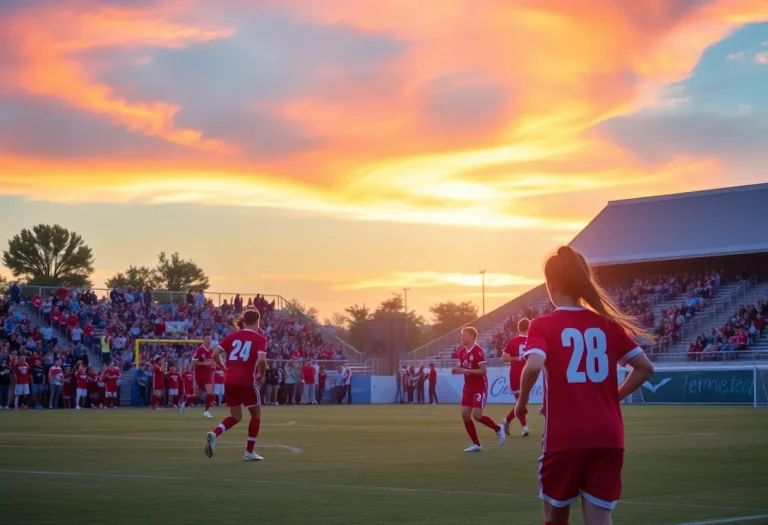 High school boys soccer players competing on the field during a match in El Paso, Texas.