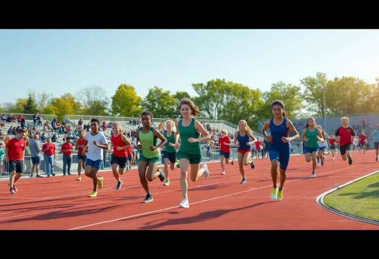 Athletes competing in a spring track and field event