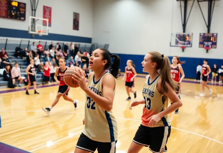 High school girls basketball players during a game in Tuscaloosa