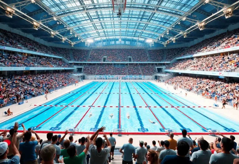 Spectators and swimmers at the U.S. Olympic swim trials in Indianapolis 2024