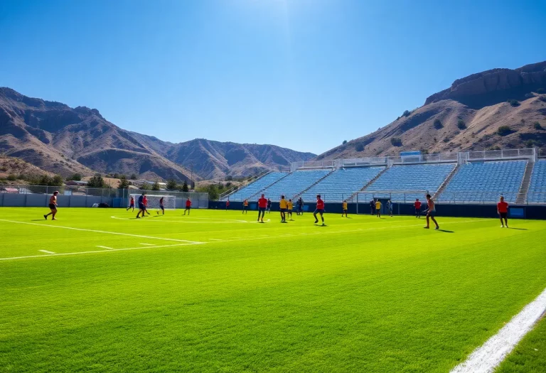 High school boys soccer teams practicing on a field in Utah.