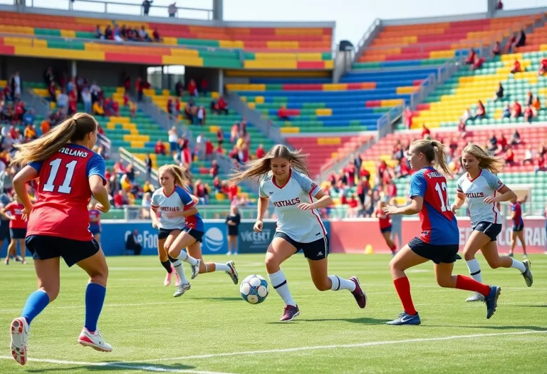 Female athletes participating in flag football