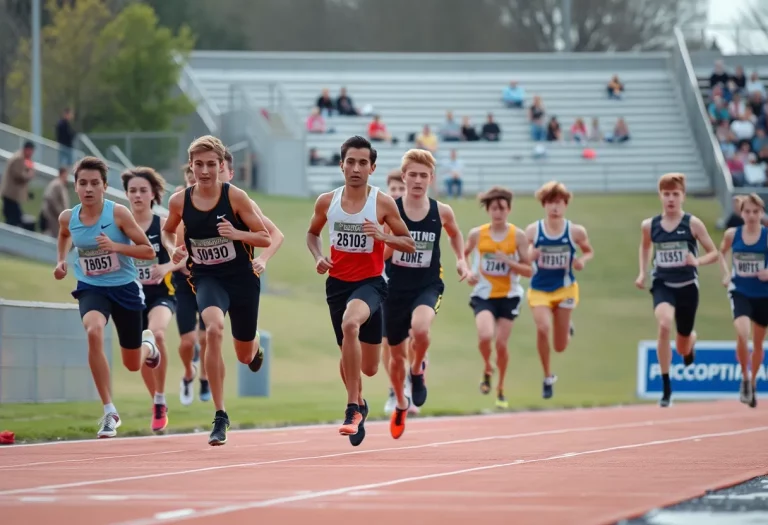 Athletes competing in a relay race on a track