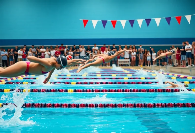 Swimmers competing in a high school swimming championship