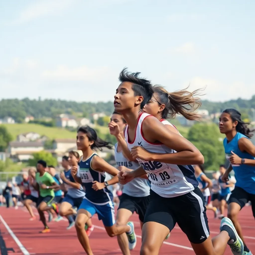 Athletes participating in track and field events at Wind River Icebreaker Meet.