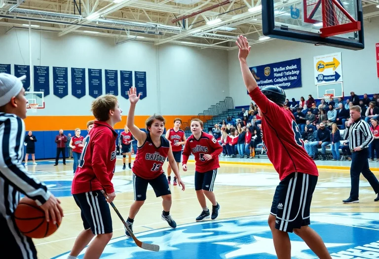 High school athletes competing in basketball and hockey during the winter sports season in Burlington.