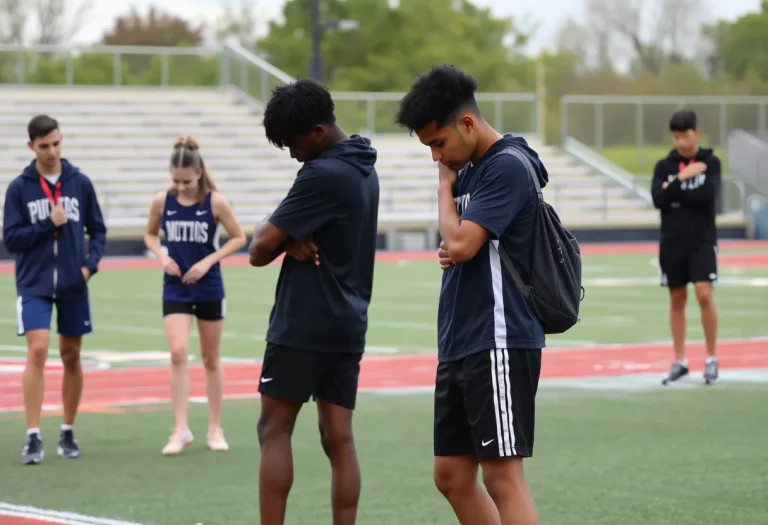 Track and field team practicing with unity and support.