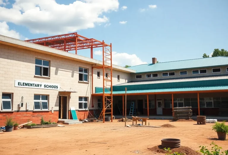 Construction site of Wylie school bond projects with workers and machinery.