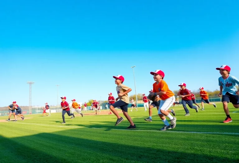 Youth baseball players playing on a vibrant field