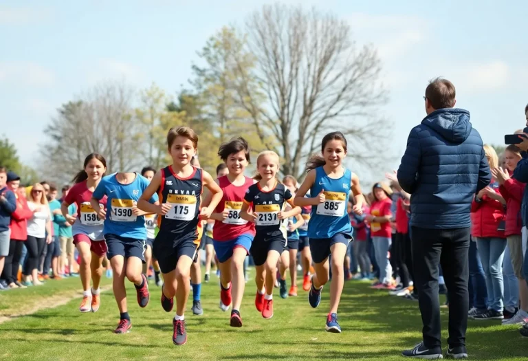 Young runners participating in a cross country event