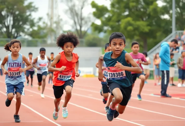 Young athletes racing on a track, showcasing determination and athleticism.